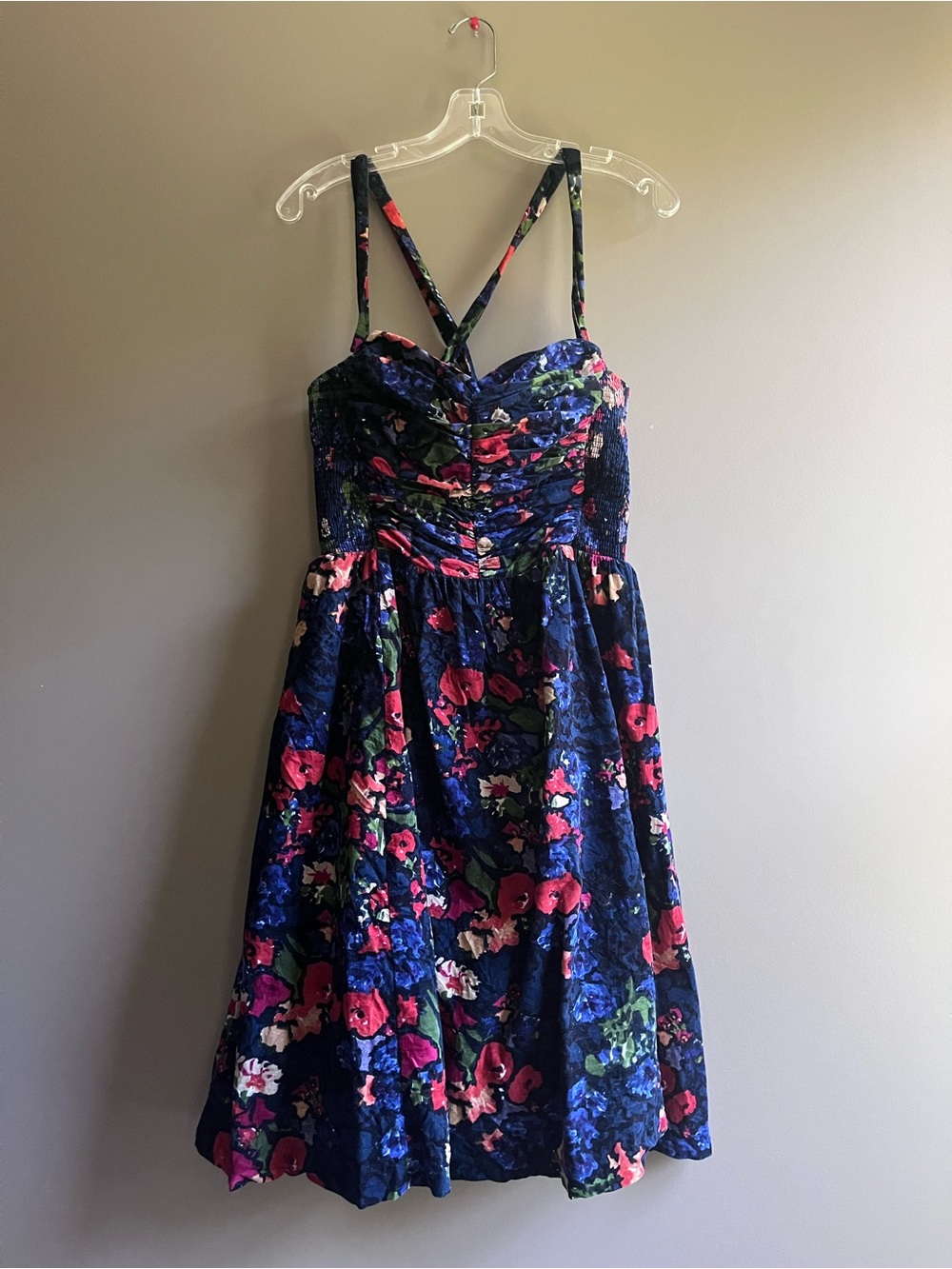 Vintage Anthropologie HD in Paris Navy Corduroy Floral Dress zipper 12